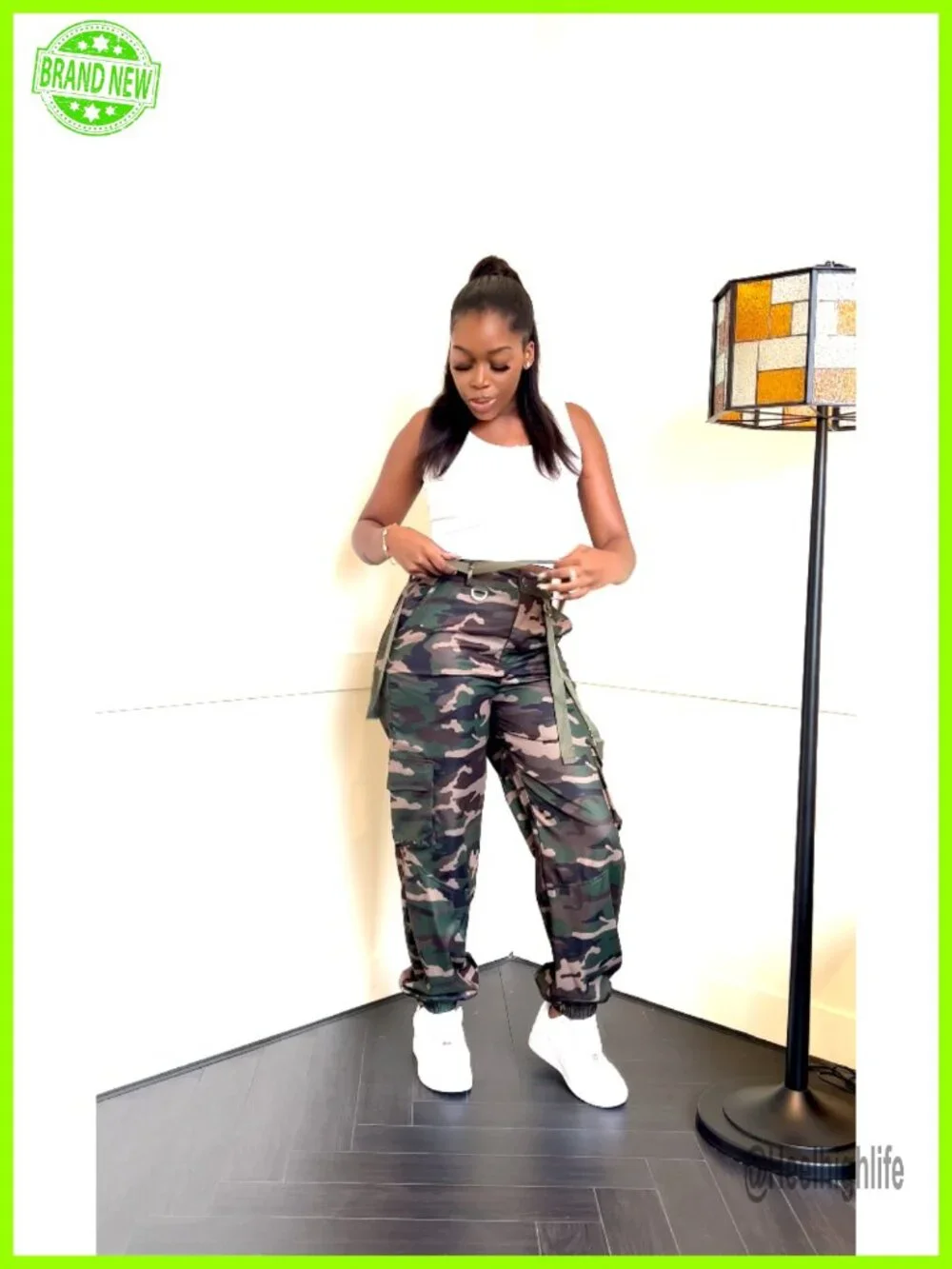 High Waisted Stretchy Camo Cargo Pants with Pockets for Women